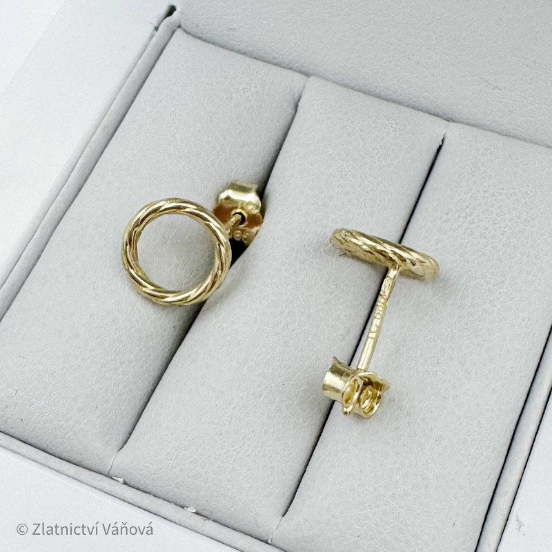 Žluté zlato náušnice kolečka na puzetu